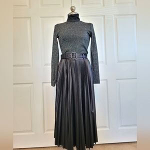NWOT Black Pleated Faux Leather Skirt